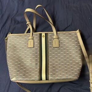 Tory Burch Tan Patterned Tote Bag